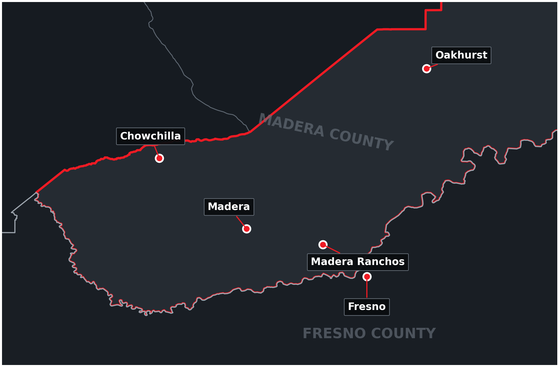 Service-area map centered on Madera County and surrounding areas